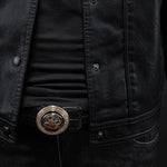 Collared Snap-Button Leather Jacket with Flap Pockets for Men - View 9
