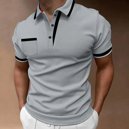 Contrast Collar Short Sleeve Polo Shirt for Men - Gray