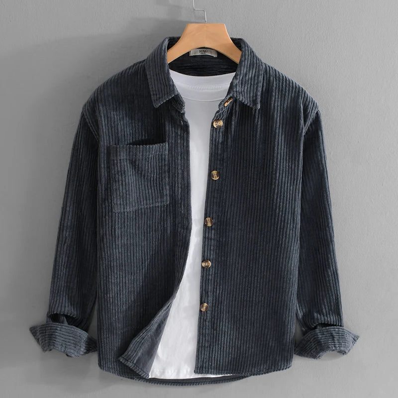 Corduroy Button-Down Shirt for Men - Gray Blue