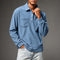 Corduroy Long Sleeve Polo Shirt with Chest Pocket for Men - Carolina Blue
