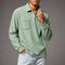 Corduroy Long Sleeve Polo Shirt with Chest Pocket for Men - Sea Foam