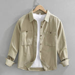 Cotton Button-Down Long Sleeve Shirt with Chest Pockets for Men