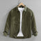 Cotton Button-Down Long Sleeve Shirt with Chest Pockets for Men - Olive