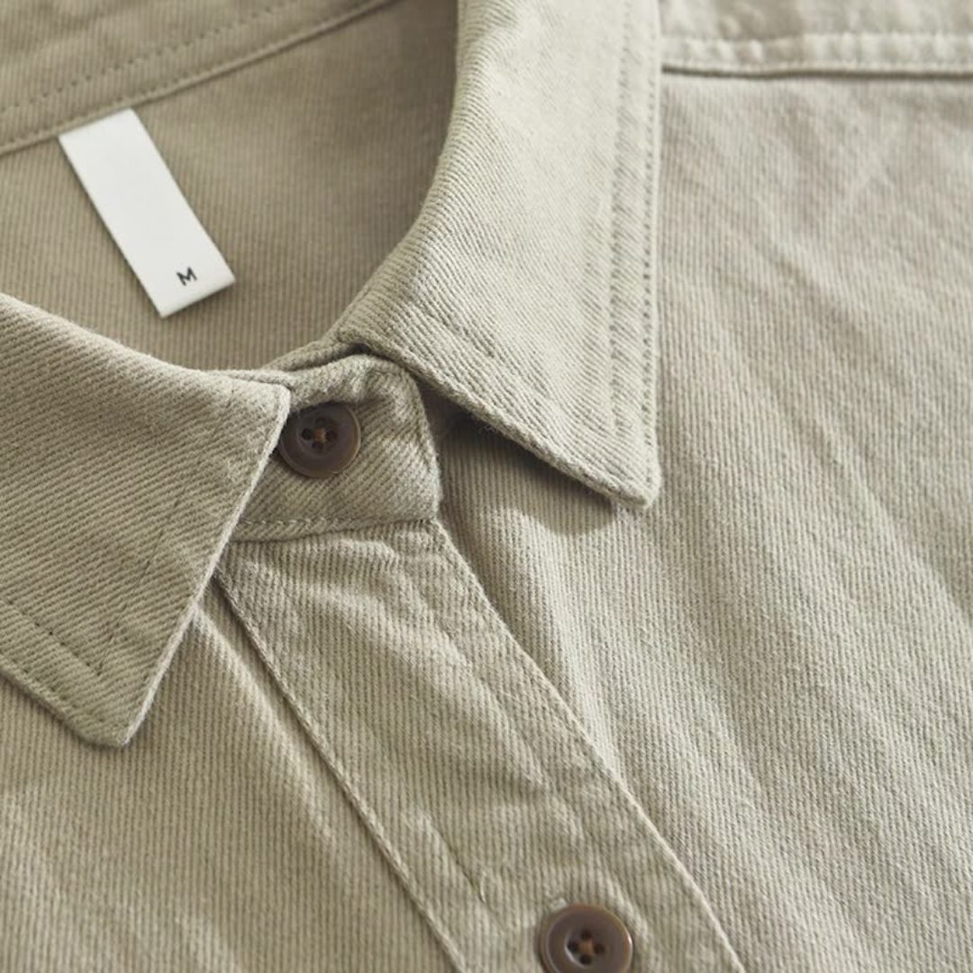 Cotton Button-Down Long Sleeve Shirt with Chest Pockets for Men - View 7