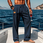 Cotton Drawstring Straight Leg Trousers for Men - View 2