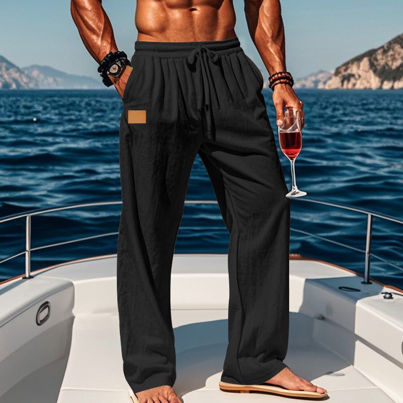 Cotton Drawstring Straight Leg Trousers for Men - View 3