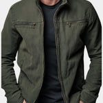 Cotton Stand Collar Jacket with Zip Pockets for Men