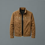 Cotton Stand Collar Jacket with Zip Pockets for Men - Brown