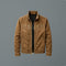 Cotton Stand Collar Jacket with Zip Pockets for Men - Brown