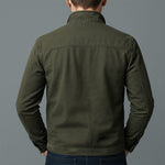 Cotton Stand Collar Jacket with Zip Pockets for Men - View 7