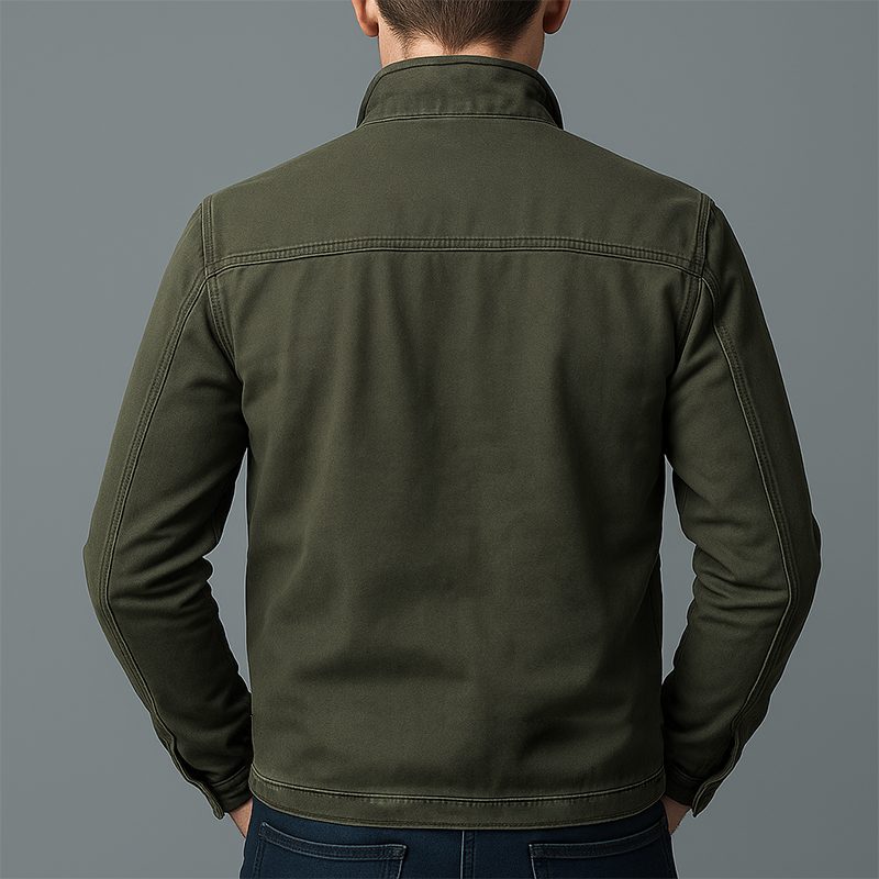 Cotton Stand Collar Jacket with Zip Pockets for Men - View 7