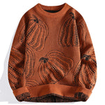 Crew Neck Knit Sweater with Pumpkin Pattern for Men