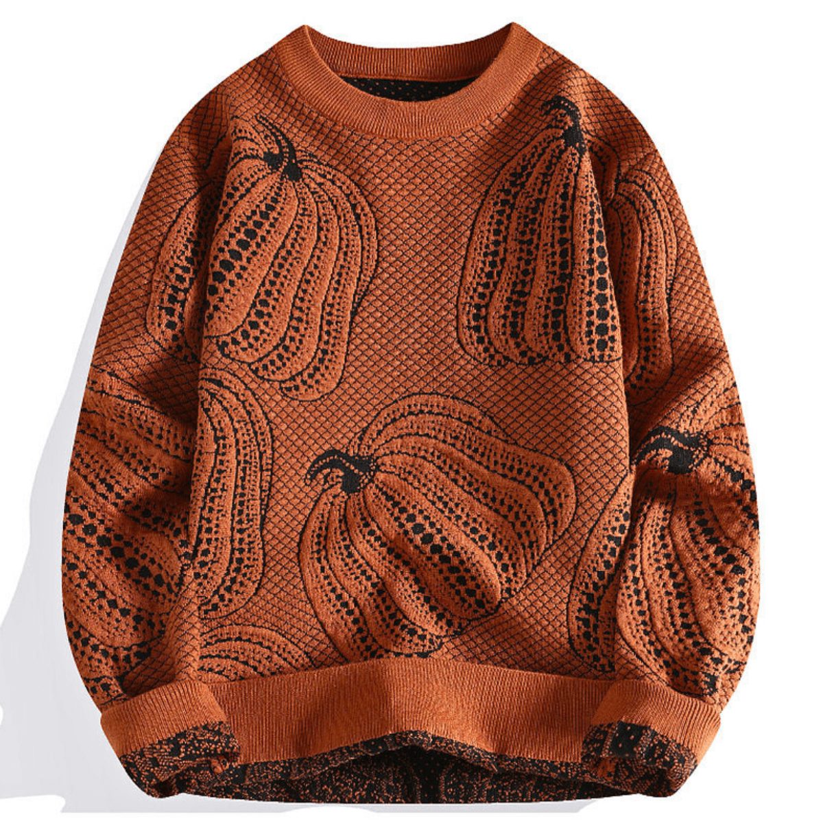 Crew Neck Knit Sweater with Pumpkin Pattern for Men
