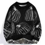 Crew Neck Knit Sweater with Pumpkin Pattern for Men - Black