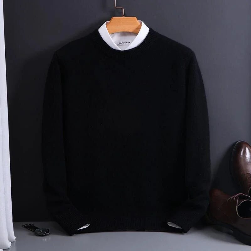 Crew Neck Ribbed Knit Jumper for Men - Black