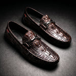 Croc-Embossed Leather Shoes with Metal Bit Slip-On Driving Loafers for Men