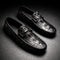 Croc-Embossed Leather Shoes with Metal Bit Slip-On Driving Loafers for Men - Black