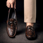 Croc-Embossed Leather Shoes with Metal Bit Slip-On Driving Loafers for Men - View 2