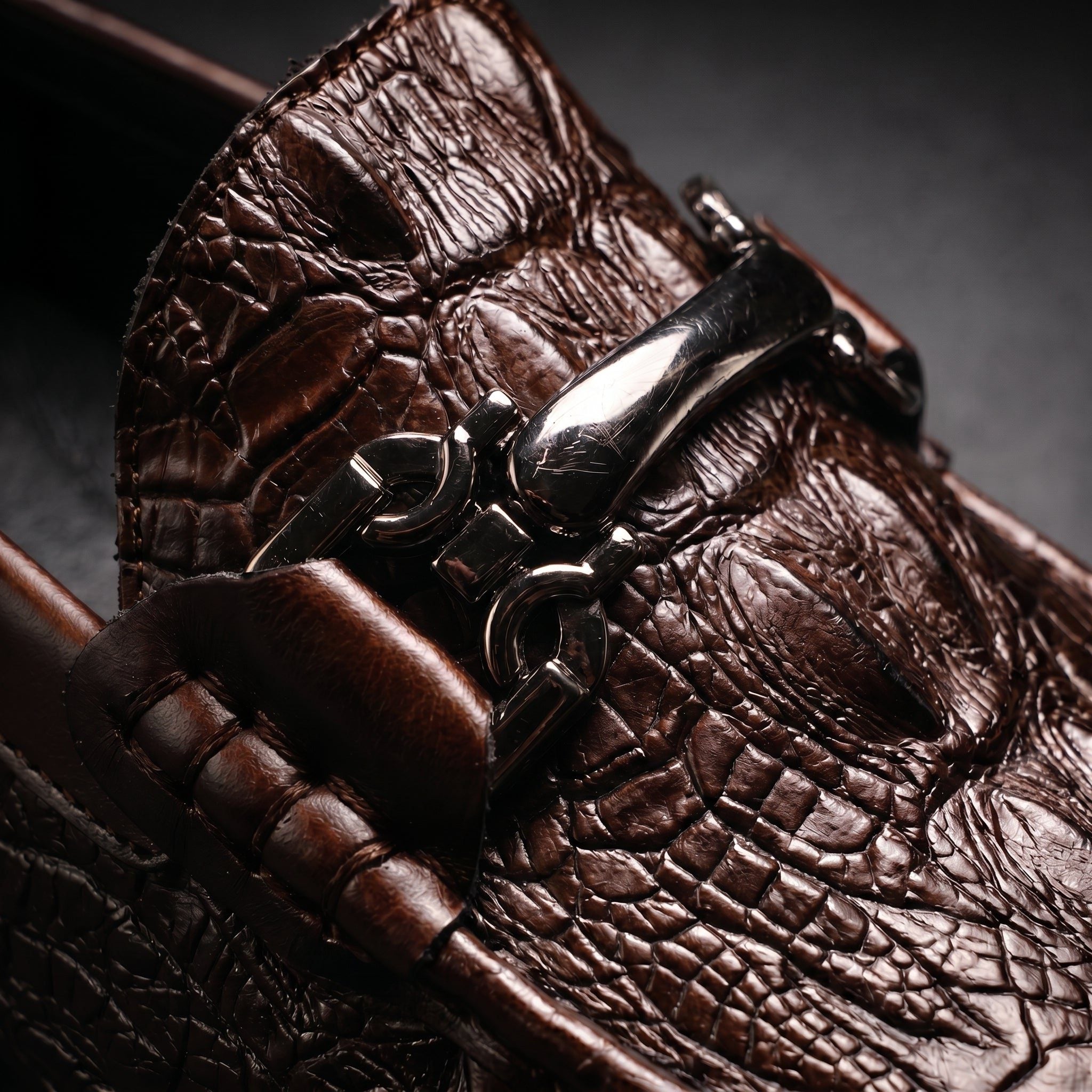 Croc-Embossed Leather Shoes with Metal Bit Slip-On Driving Loafers for Men - View 3