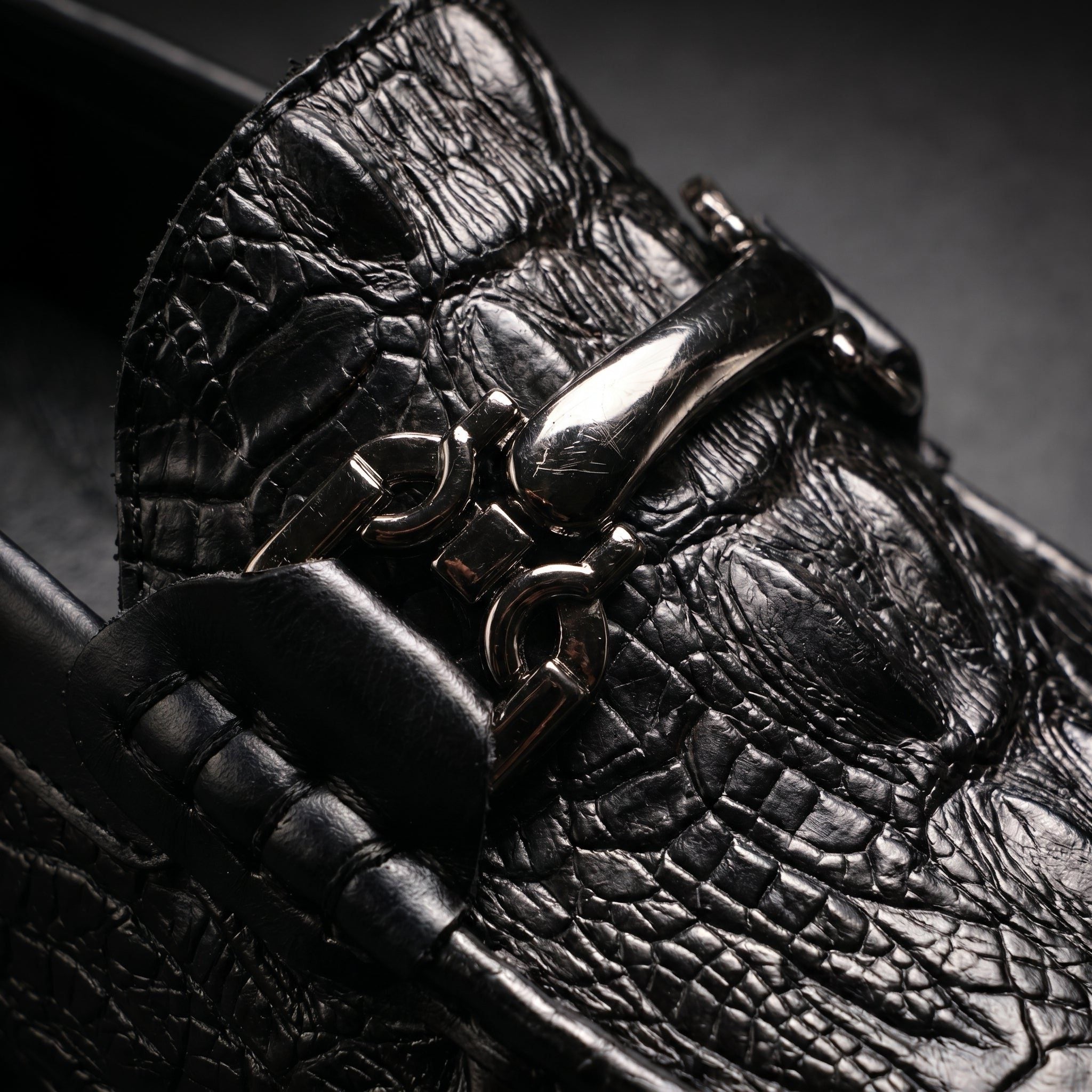 Croc-Embossed Leather Shoes with Metal Bit Slip-On Driving Loafers for Men - View 7