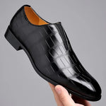 Crocodile Embossed Leather Loafers for Men - Black