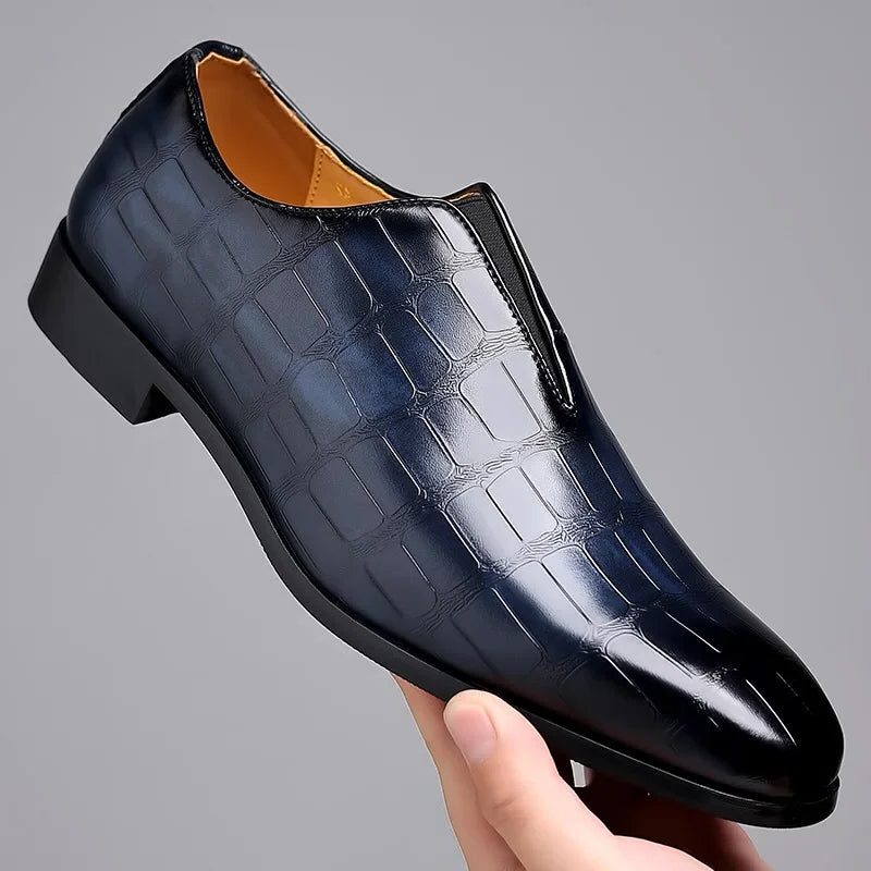 Crocodile Embossed Leather Loafers for Men - Blue