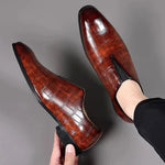 Crocodile Embossed Leather Loafers for Men - View 2