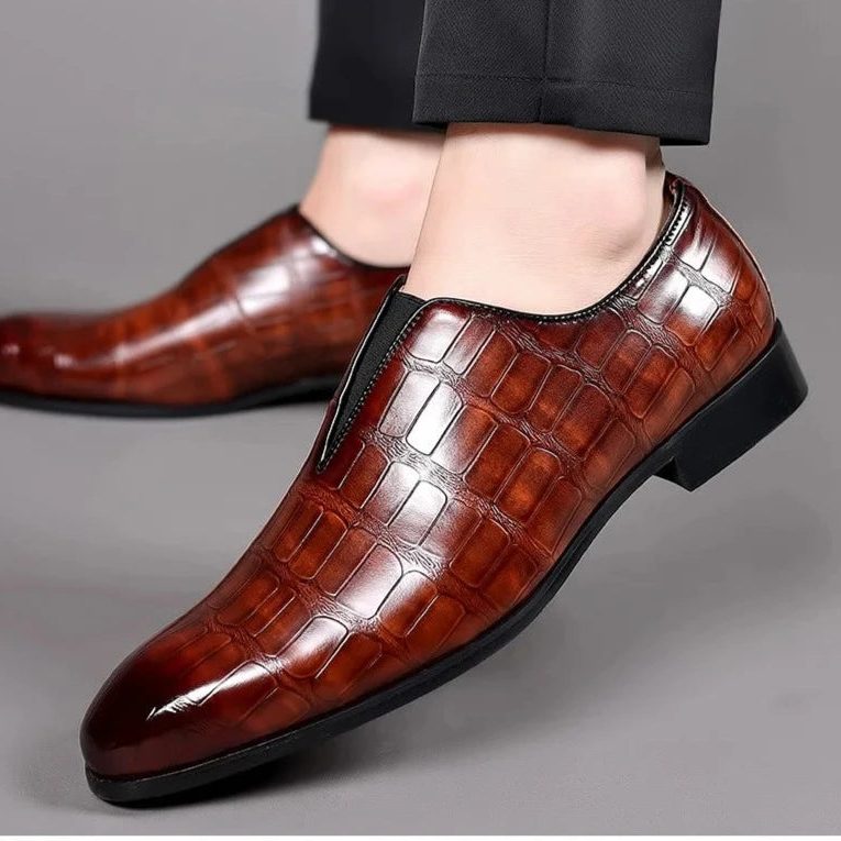 Crocodile Embossed Leather Loafers for Men - View 3