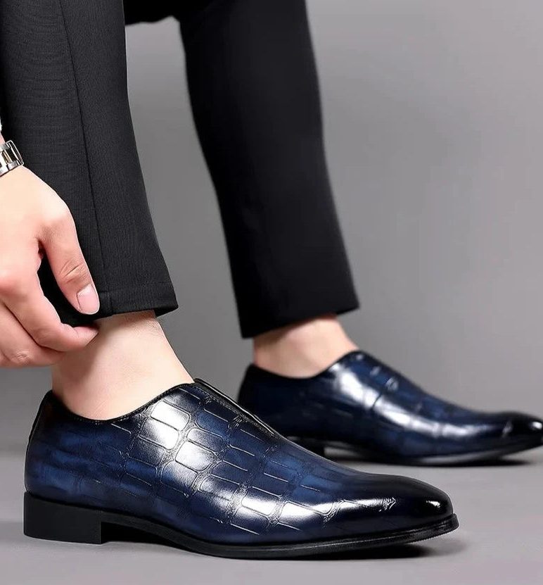 Crocodile Embossed Leather Loafers for Men - View 8