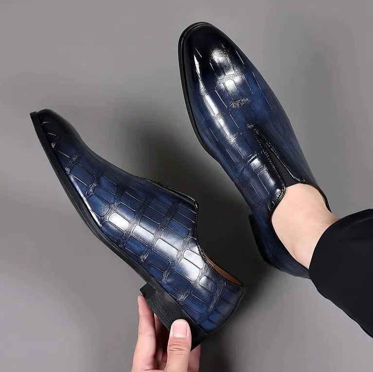 Crocodile Embossed Leather Loafers for Men - View 9