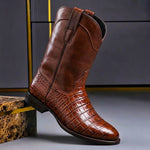 Crocodile Embossed Leather Western Boots for Men