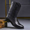 Crocodile Embossed Leather Western Boots for Men - Obsidian Black