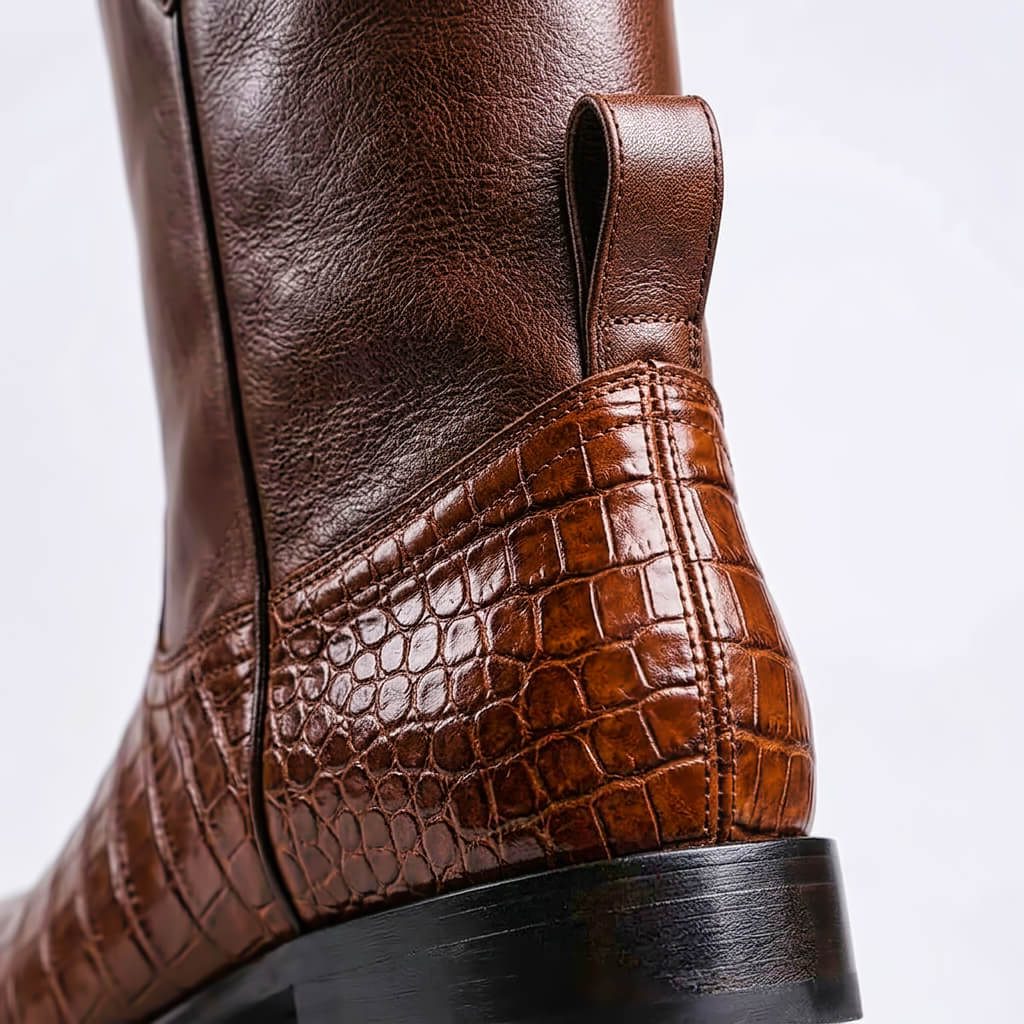Crocodile Embossed Leather Western Boots for Men - View 3