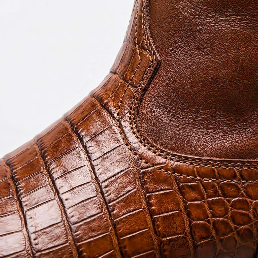 Crocodile Embossed Leather Western Boots for Men - View 4