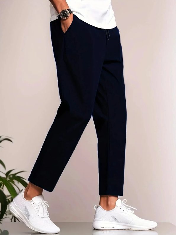 Cropped Tapered Leg Trousers for Men - Navy Blue