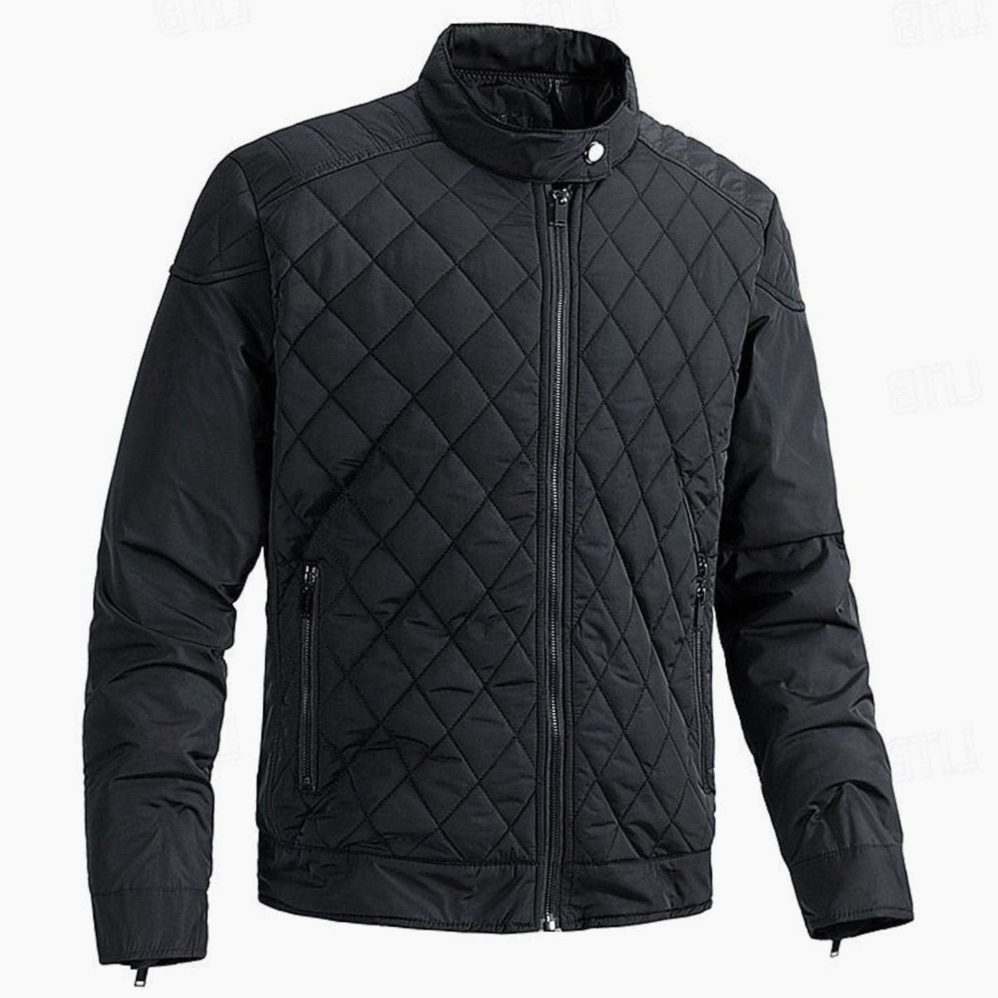Diamond-Quilted Stand Collar Jacket for Men
