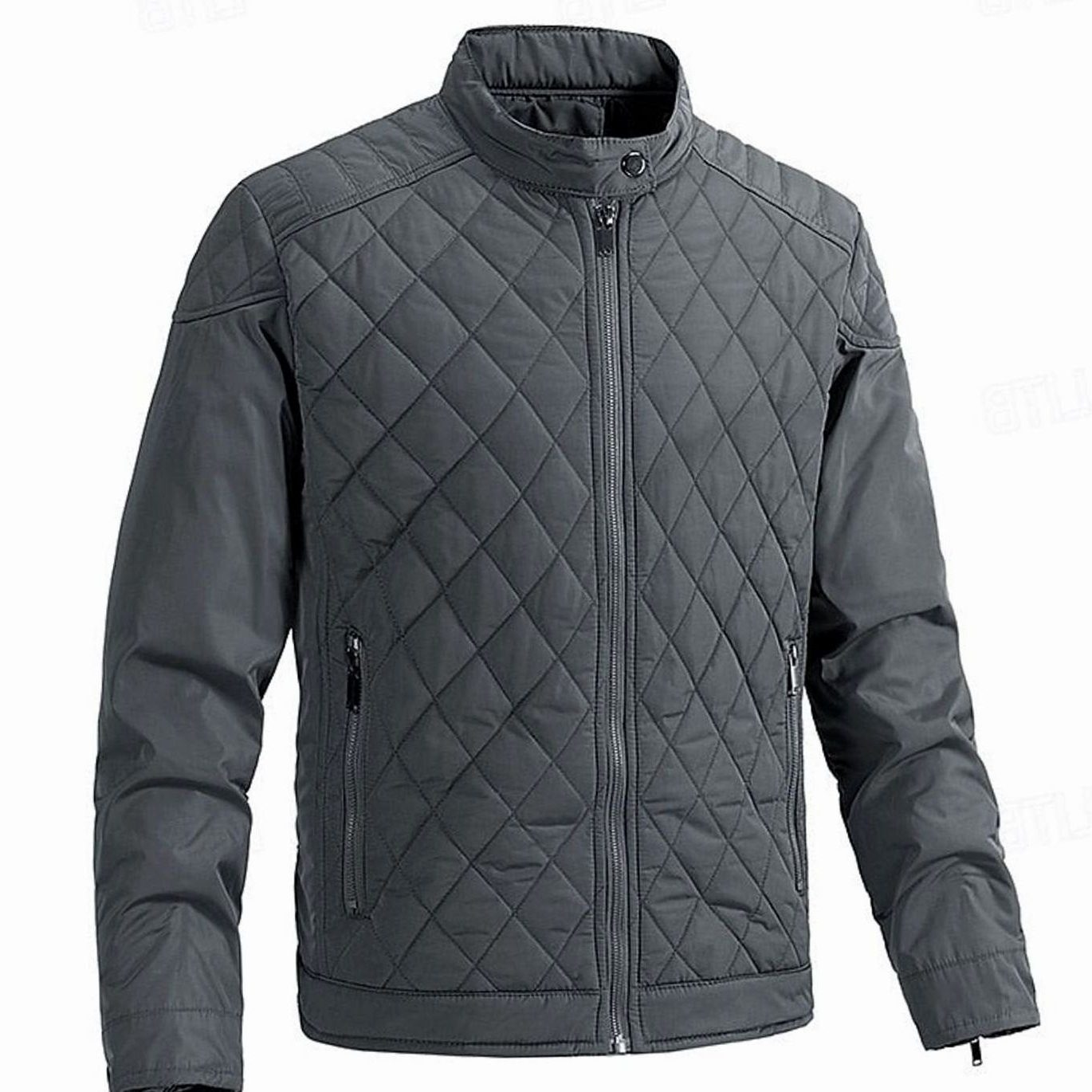 Diamond-Quilted Stand Collar Jacket for Men - Gray