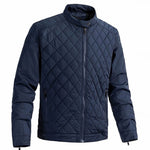 Diamond-Quilted Stand Collar Jacket for Men - Dark Blue