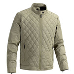 Diamond-Quilted Stand Collar Jacket for Men - Khaki