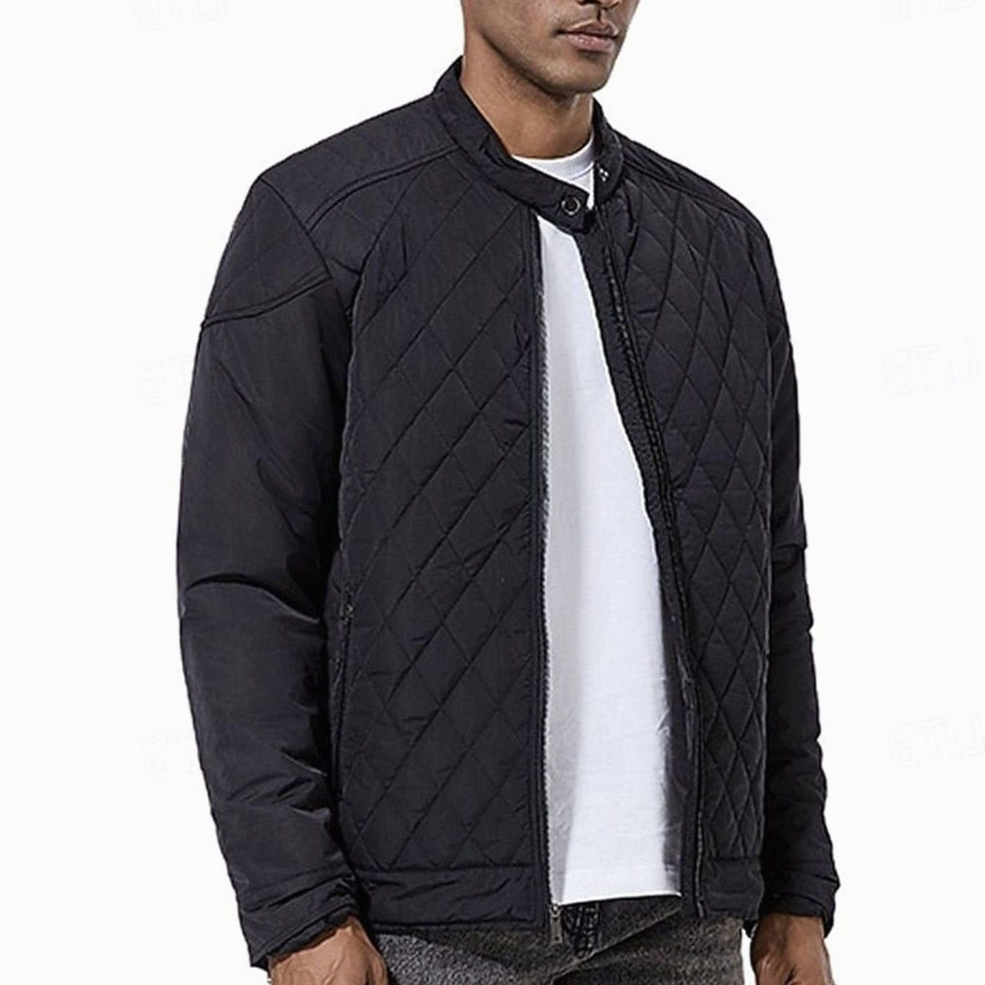 Diamond-Quilted Stand Collar Jacket for Men - View 5