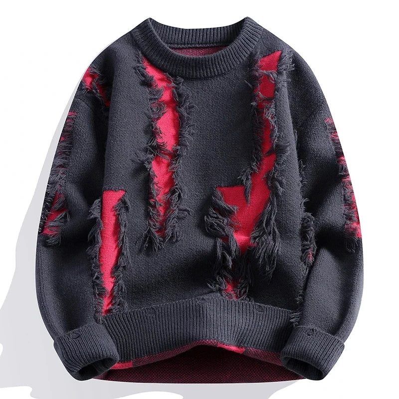 Distressed Frayed Knit Pullover for Men