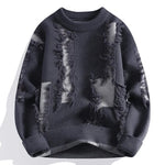 Distressed Frayed Knit Pullover for Men - Gray