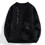 Distressed Frayed Knit Pullover for Men - Black