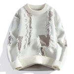Distressed Frayed Knit Pullover for Men - White
