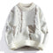 Distressed Frayed Knit Pullover for Men - White