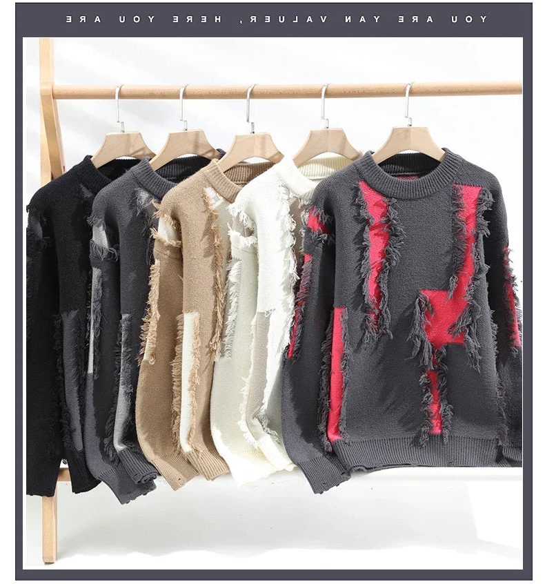 Distressed Frayed Knit Pullover for Men - View 2