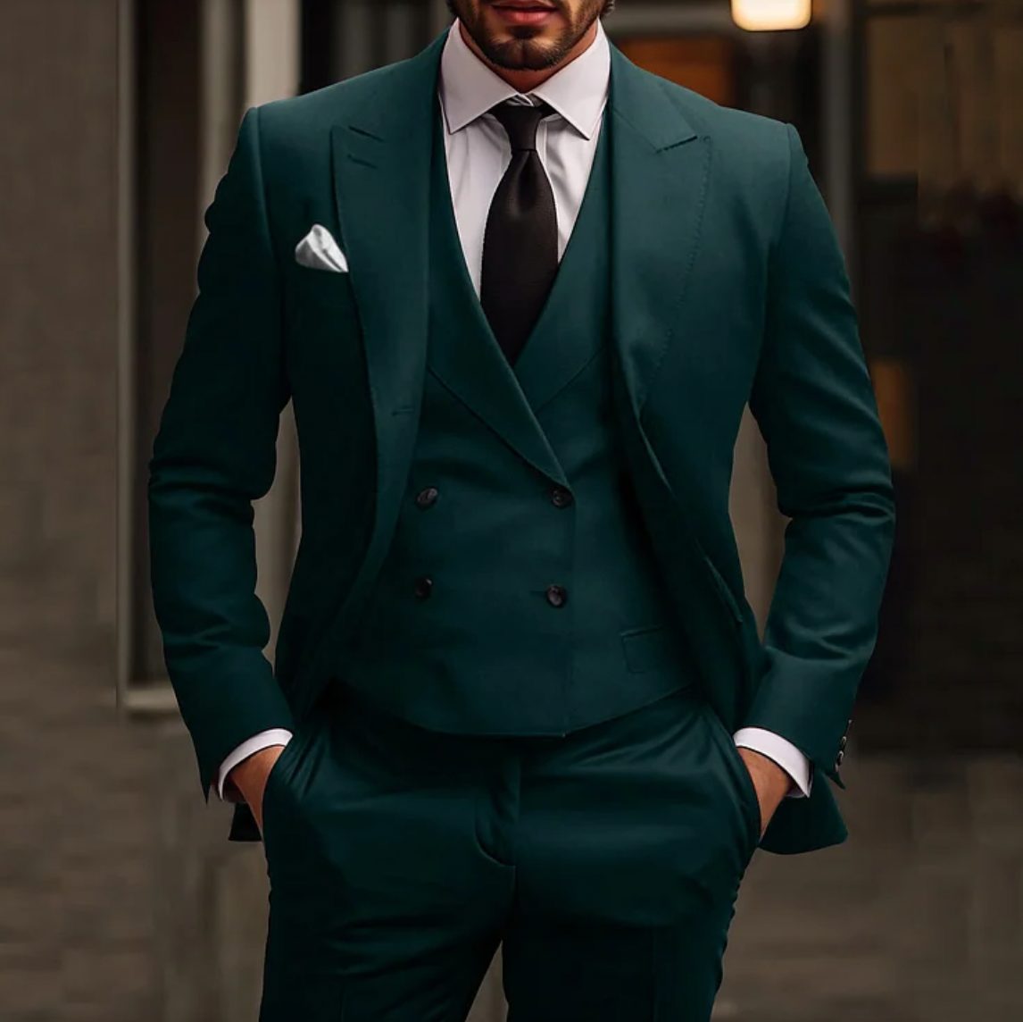 Double-Breasted Blazer Set for Men - Green
