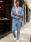 Double-Breasted Linen Blazer Suit Set for Men - blau