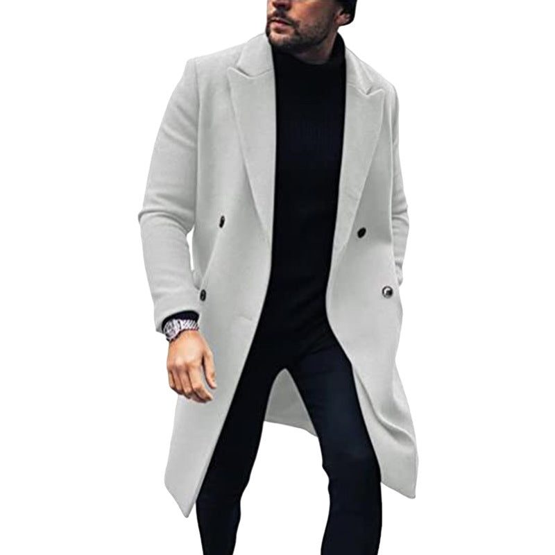 Double-Breasted Long Wool Overcoat for Men - Weiß