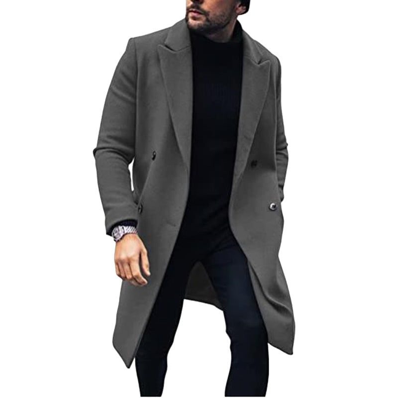 Double-Breasted Long Wool Overcoat for Men - Grau